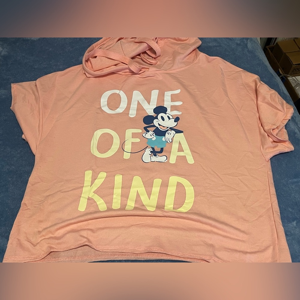 Disney Womens Peach Hooded Shirt with Mickey Mouse Graphic